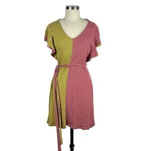 ELLA MARA ANTHROPOLOGIE Striped Colorblock Mini Dress Women's Size Medium Pink